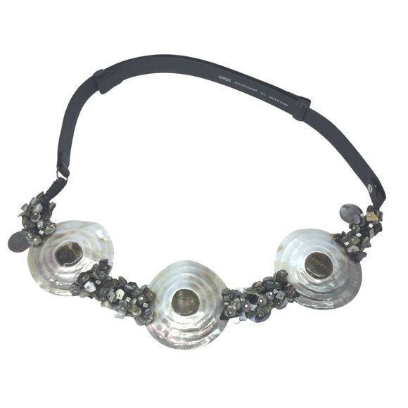 Chicos Womens Adjustable Belt M/L 33-44in Black Leather Mother Of Pearl Shell - Picture 1 of 8